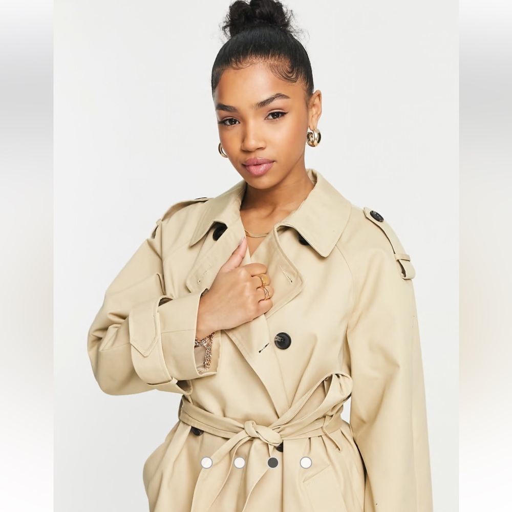 ASOS DESIGN Longline Trenchcoat in Khaki Size 8 Tall - Picture 4 of 16